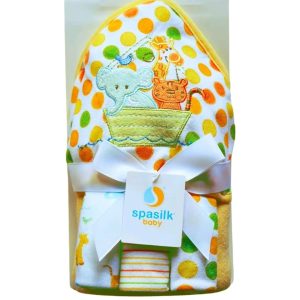 Spasilk Baby Yellow Hooded Bath Towel and Washcloths Set for Newborns