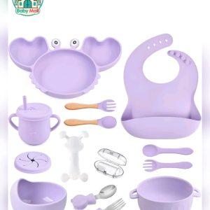 Baby Mall Lavender Silicone Baby Feeding Set 15-Piece
