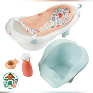 Fisher-Price White and Peach Unisex Baby 4-in-1 Bath Tub Newborn to Toddler