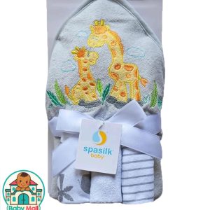 Spasilk Baby Grey Newborn Hooded Bath Towel and Washcloths Set