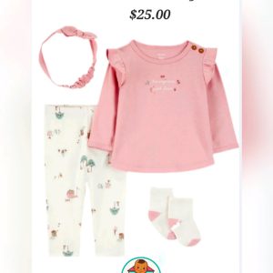 Carter's Blush Pink Baby Girl's 4-Piece Outfit Set 3+ Months