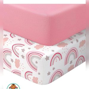 BabyMall Pink Baby Crib Sheets 2-Pack Standard Crib Size