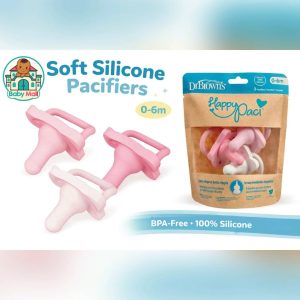 Dr. Brown's Pink and White Baby Silicone Pacifiers 3-Pack, 0-6 Months