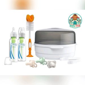 White Dr. Browns Natural Flow Anti-Colic Microwave Sterilizer Gift Set