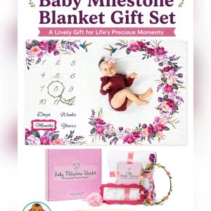 White Baby Girl Floral Milestone Blanket Gift Set 60 x 40