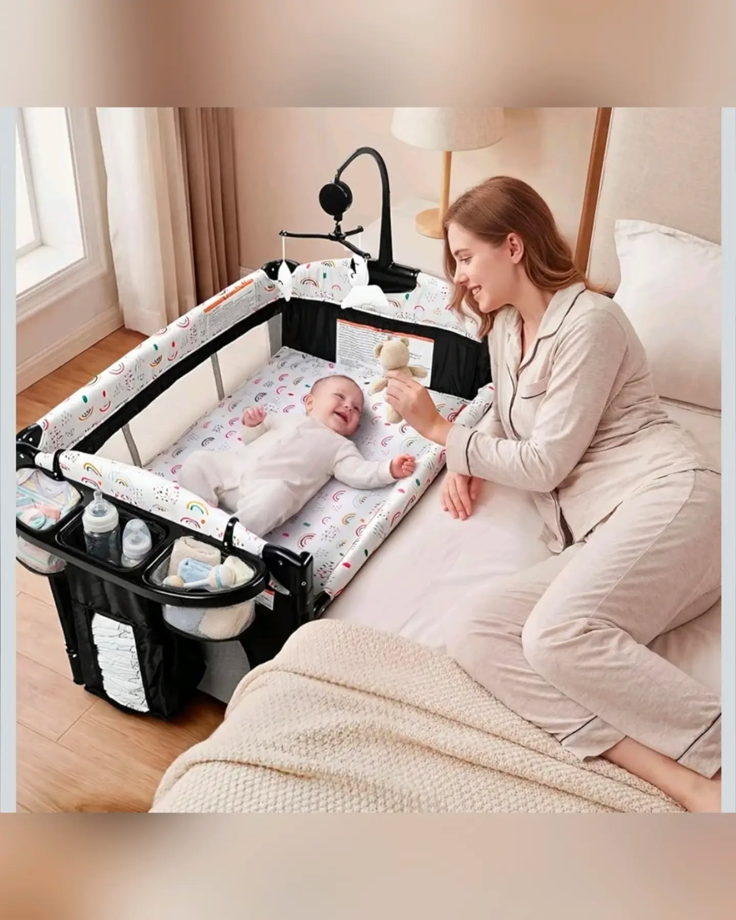 Baby Mall Black and White 4-In-1 Deluxe Nursery Center Playard & Bedside Bassinet - Image 3