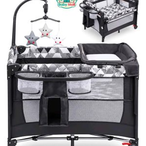 Black Unisex Baby Mall 5-in-1 Deluxe Nursery Center Playard & Bedside Bassinet