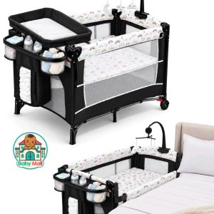 Baby Mall Black and White 4-In-1 Deluxe Nursery Center Playard & Bedside Bassinet