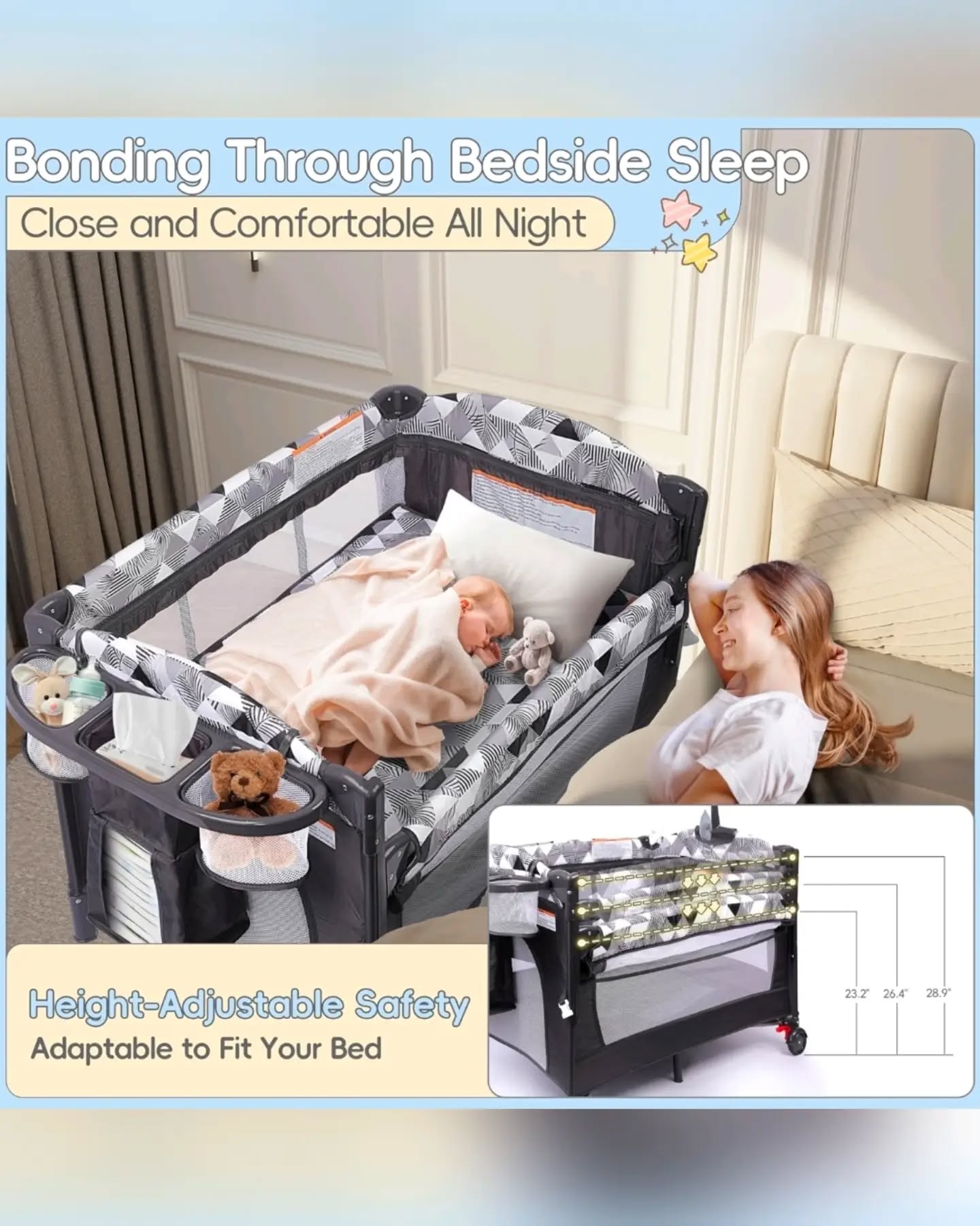 Black Unisex Baby Mall 5-in-1 Deluxe Nursery Center Playard & Bedside Bassinet - Image 5
