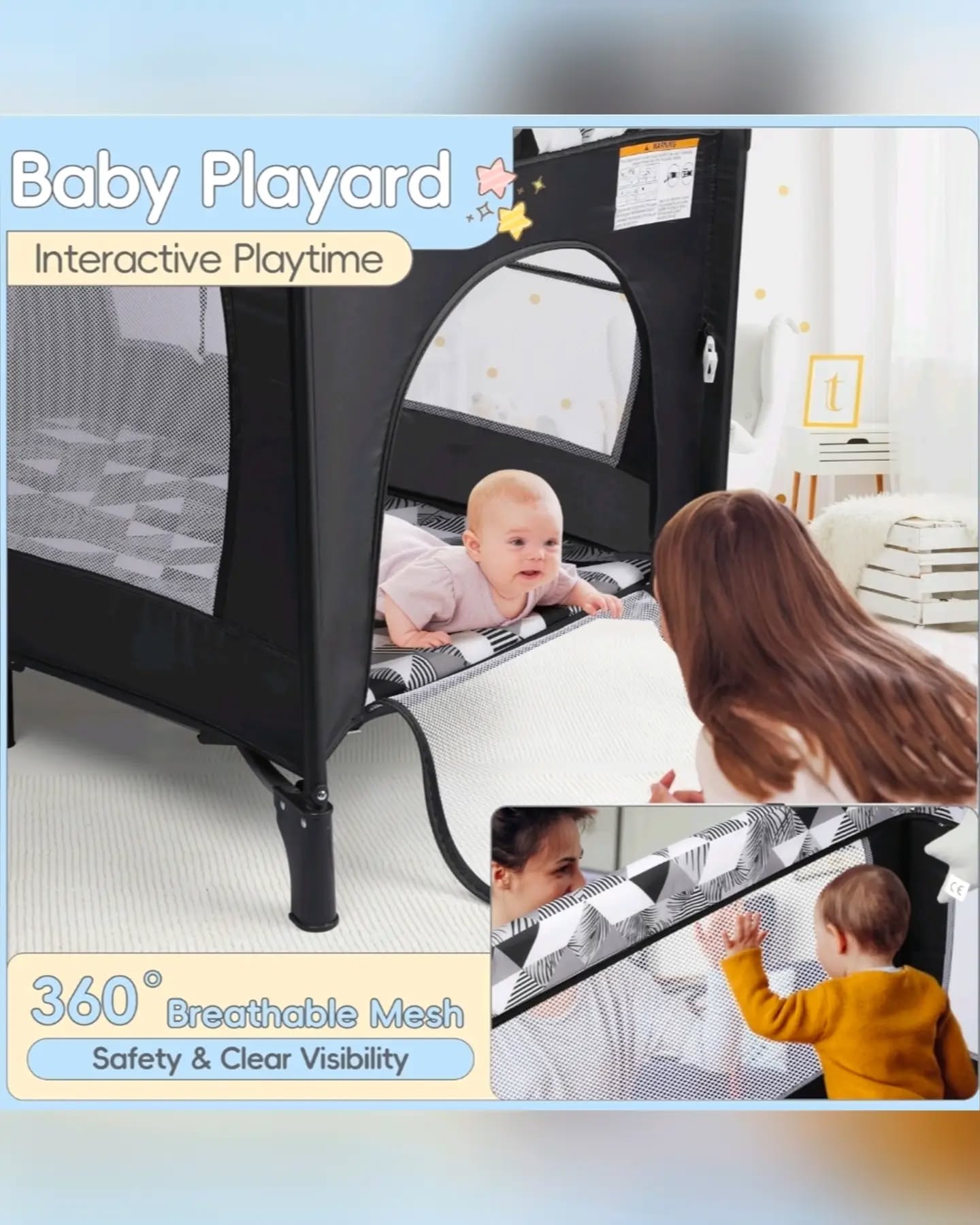 Black Unisex Baby Mall 5-in-1 Deluxe Nursery Center Playard & Bedside Bassinet - Image 4