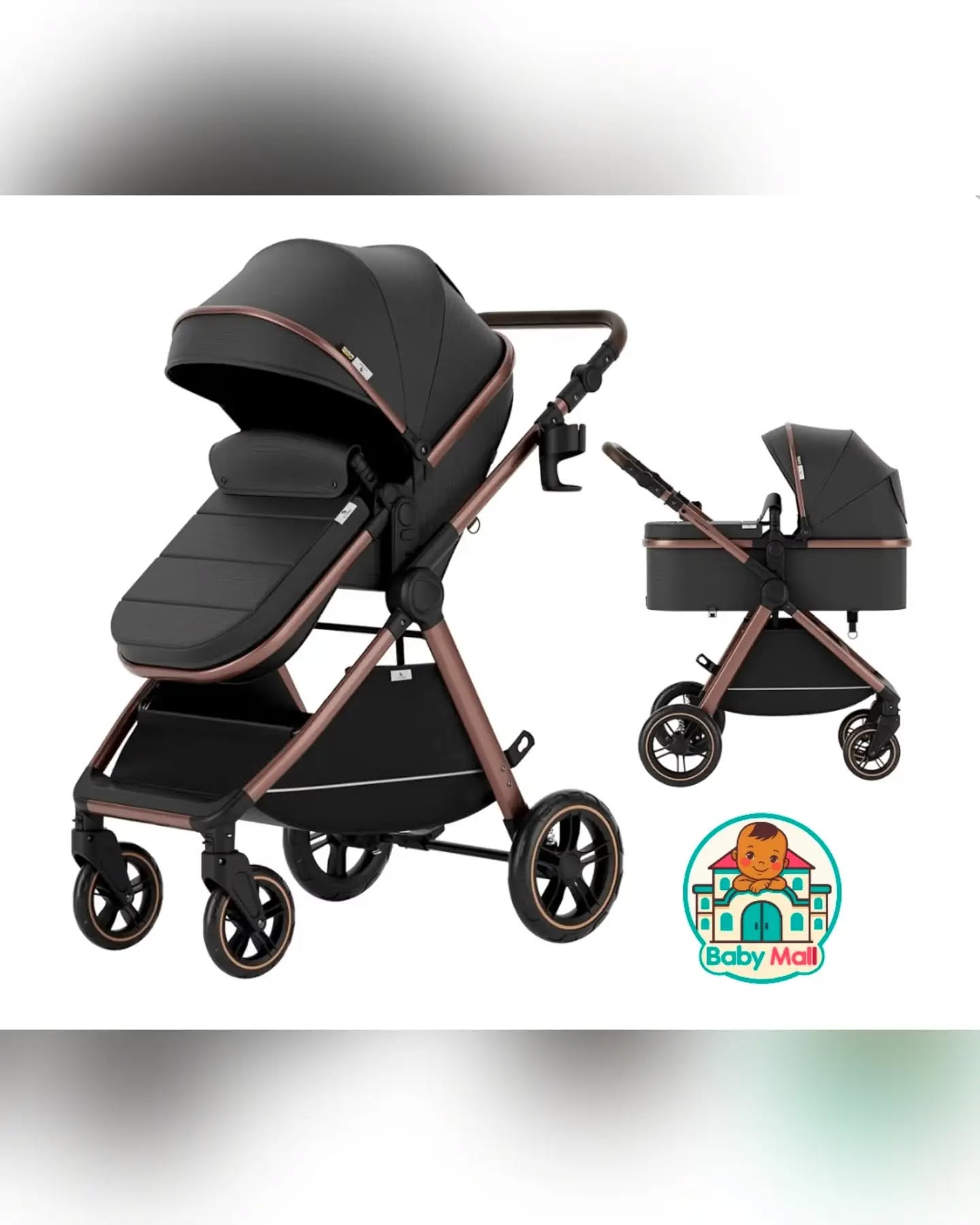 Black Baby 2-in-1 Convertible Luxury Stroller