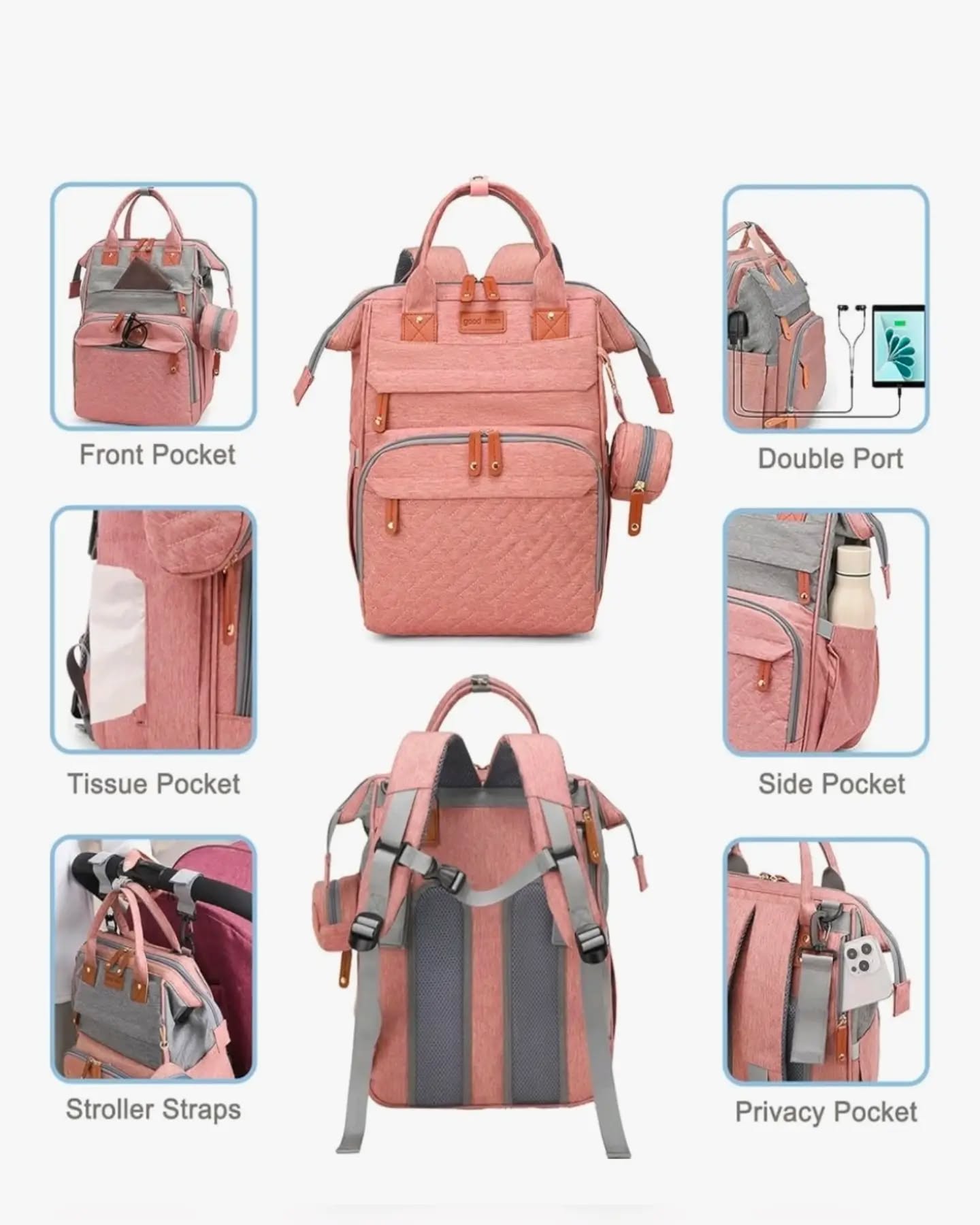 Pink Unisex Diaper Backpack Good Mum Brand - Image 2