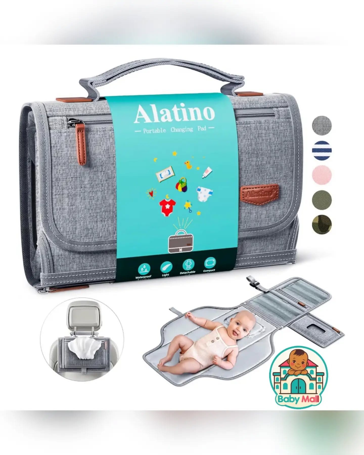 Alatino Grey Baby Portable Diaper Changing Pad