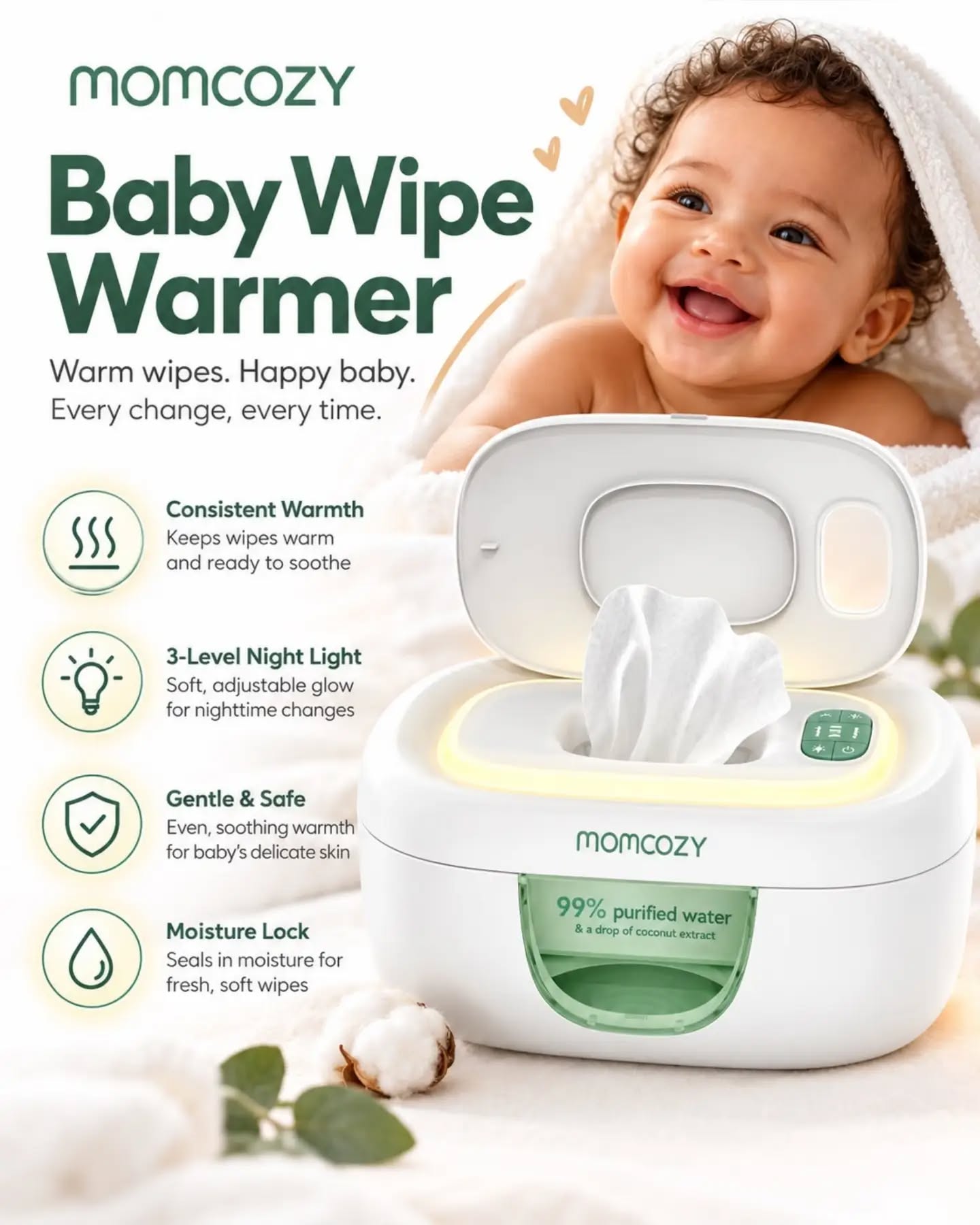 Momcozy White Baby Wipe Warmer