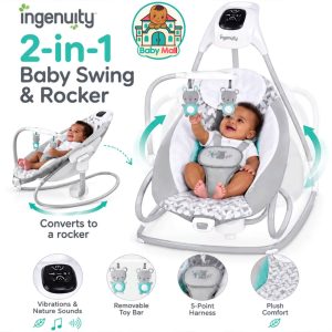 Grey & White Ingenuity Baby Swing & Rocker Combo SimpleComfort 2-in-1