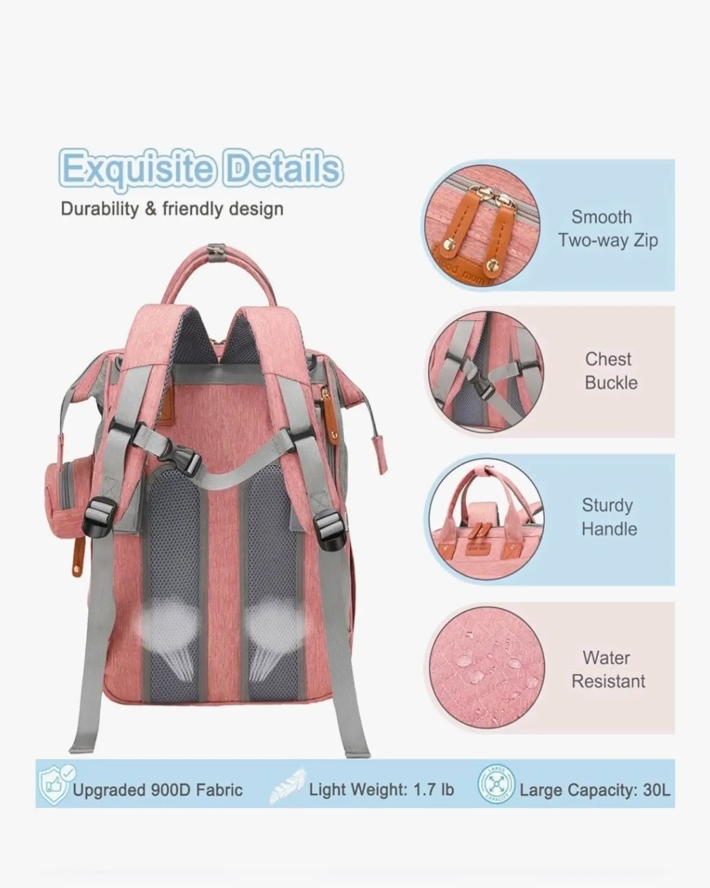 Pink Unisex Diaper Backpack Good Mum Brand - Image 4