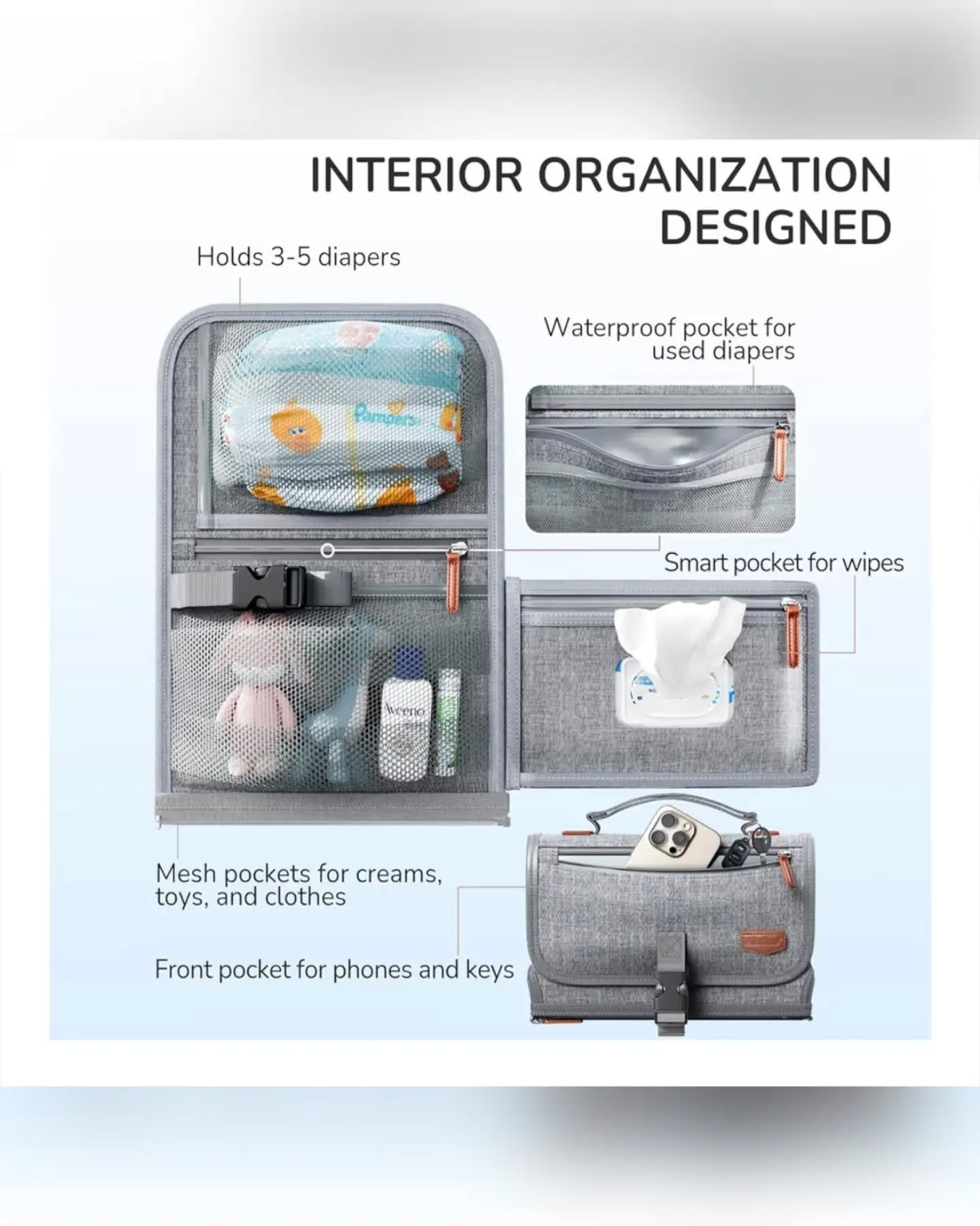 Alatino Grey Baby Portable Diaper Changing Pad - Image 2