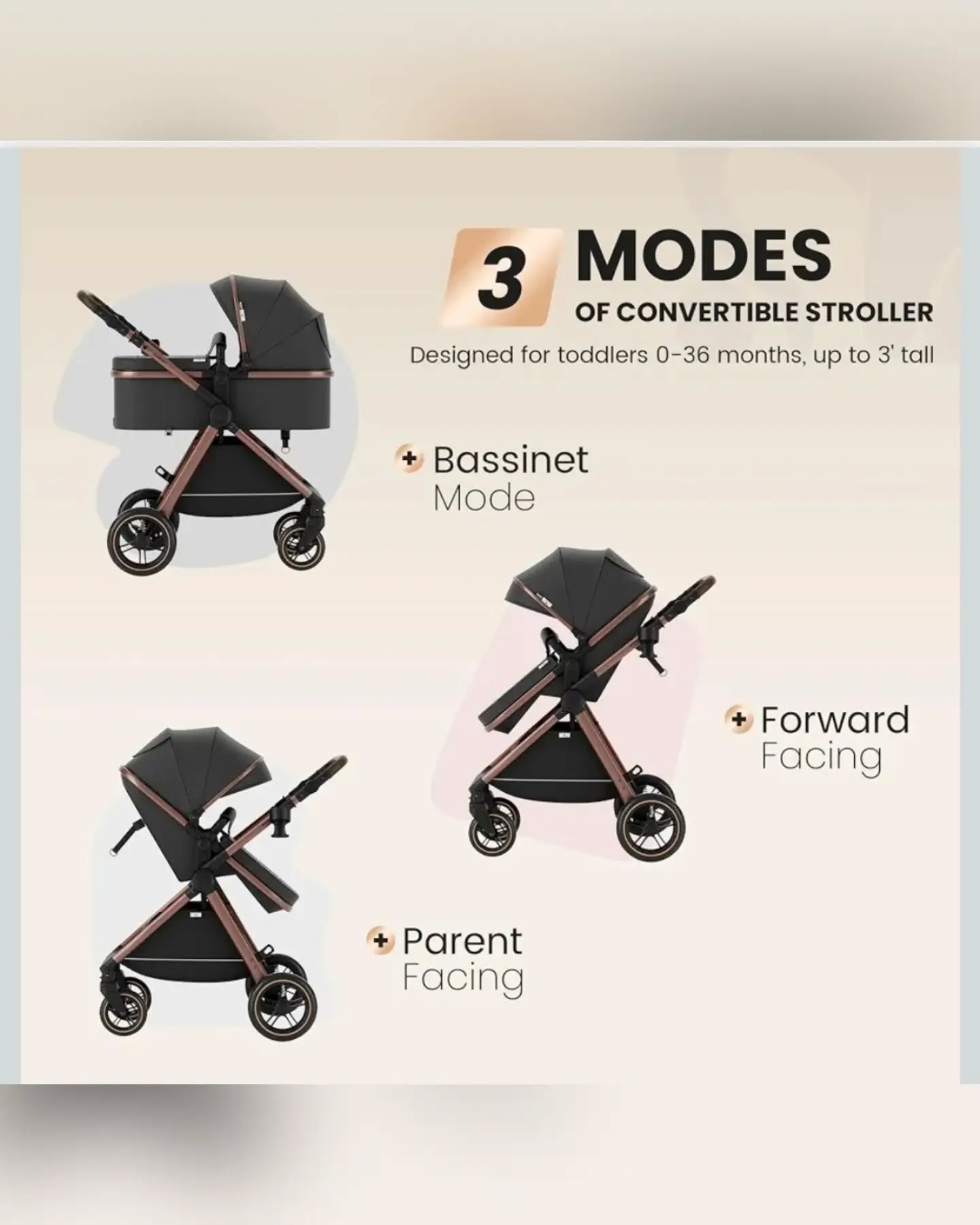 Black Baby 2-in-1 Convertible Luxury Stroller - Image 2