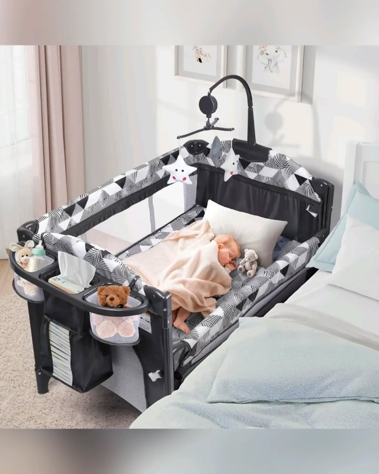 Black Unisex Baby Mall 5-in-1 Deluxe Nursery Center Playard & Bedside Bassinet - Image 2
