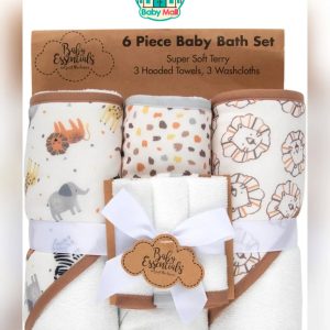 White Unisex Baby 6-Piece Hooded Towel & Washcloth Set Baby Essentials