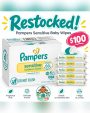 White Baby Wipes Pampers Sensitive Bulk Value Pack, 18 Flip-Top Packs (1008 Wipes)