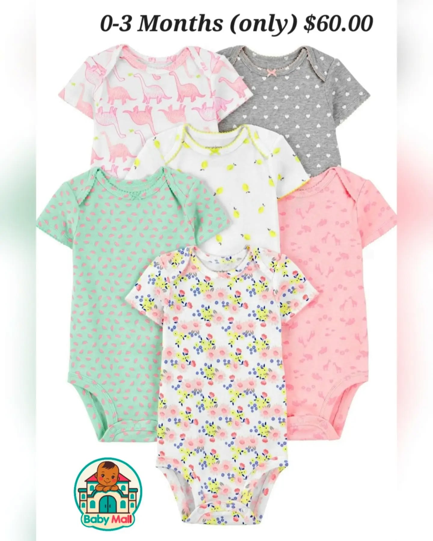 Carter's Multi-color Baby Girl Short-Sleeve Onesie 6-Pack 0-3 Months
