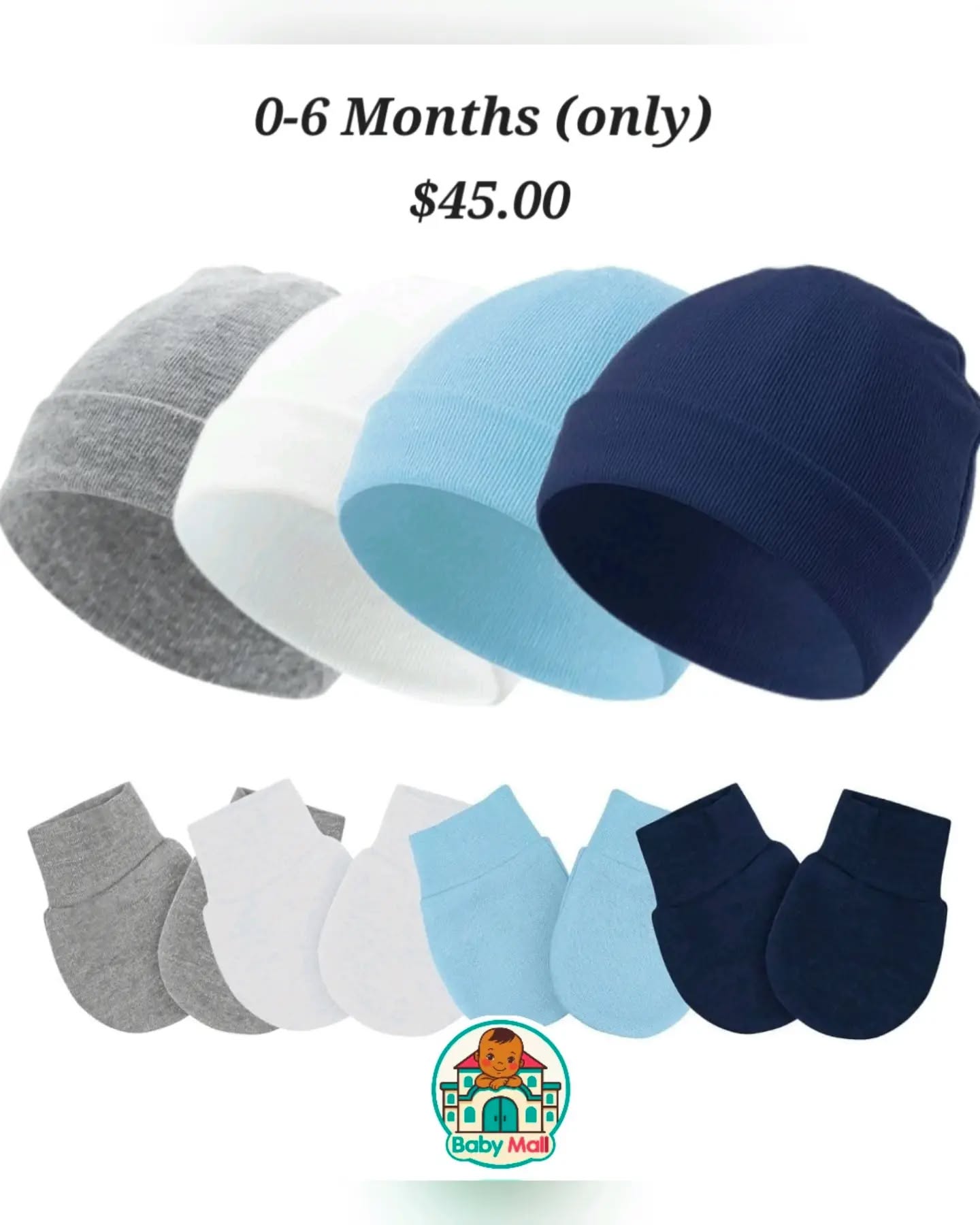 BabyMall Multi-color Baby Hat & Mitten Set 0-6 Months