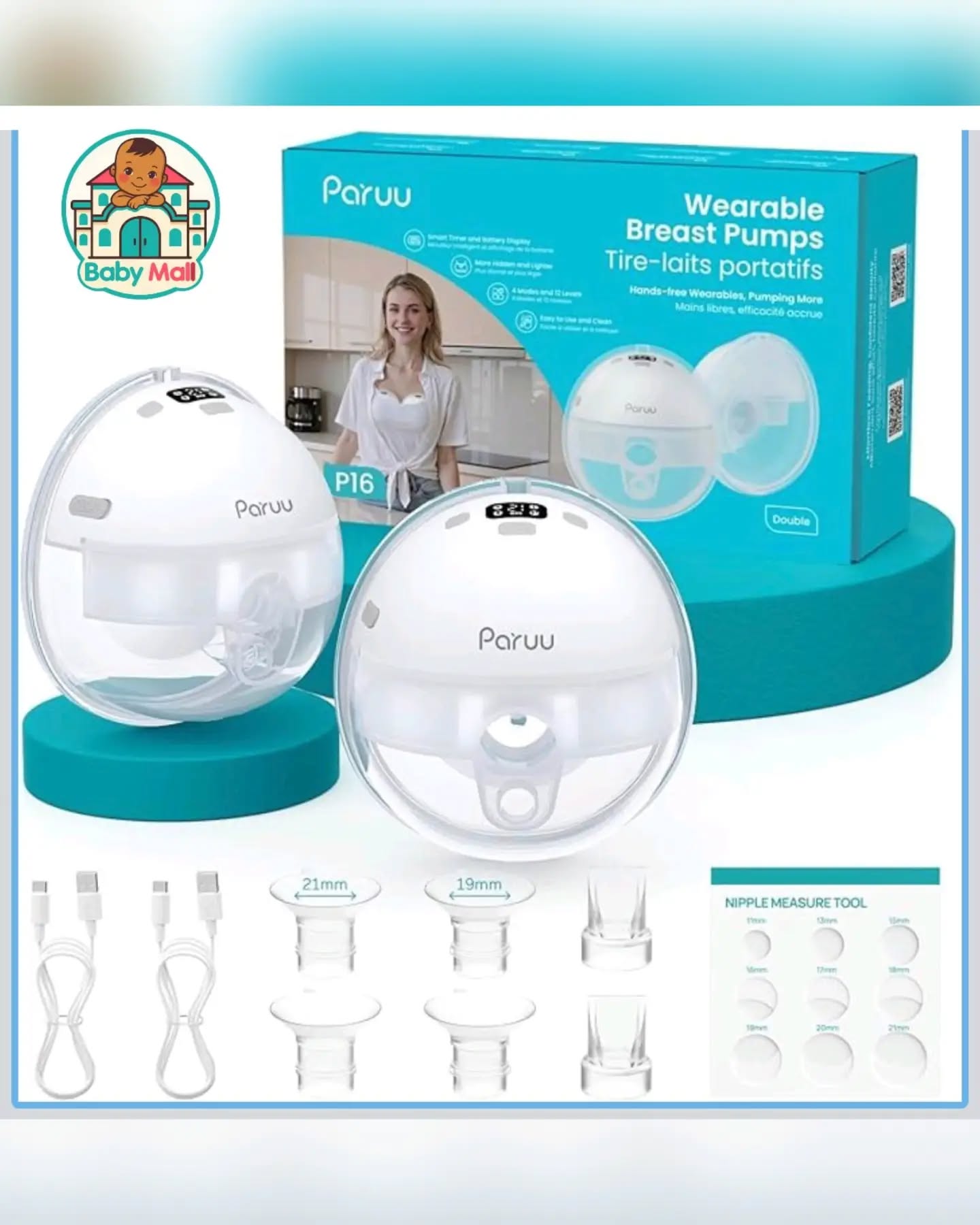 Paruu White/Clear Women's Wearable Breast Pump - Double