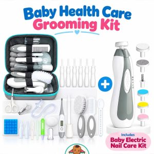 Grey and White Unisex Baby Healthcare Grooming Kit with Electric Nail Care Set