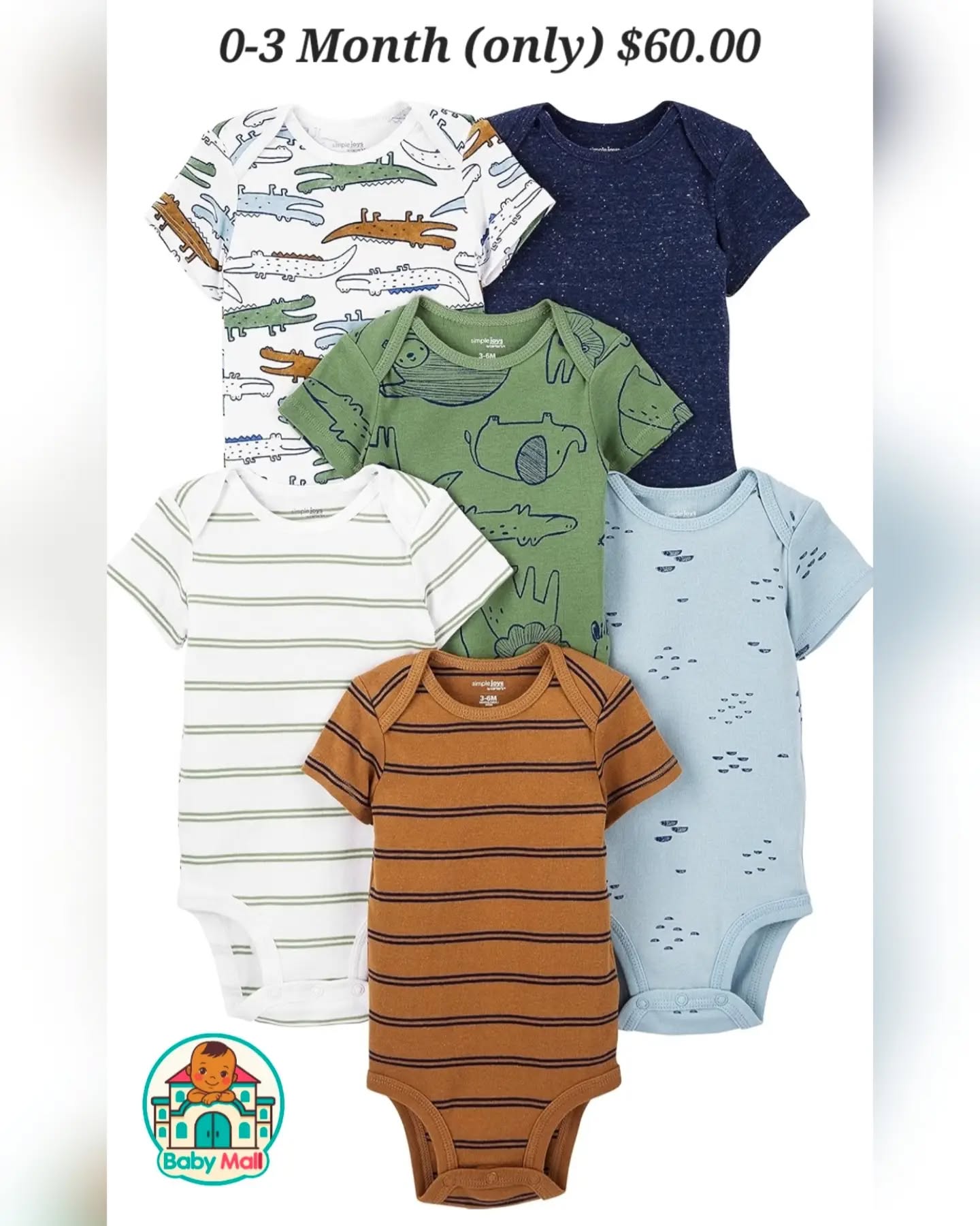 Simple Joys Multi-color Baby Bodysuit 6-Pack 0-3 Month