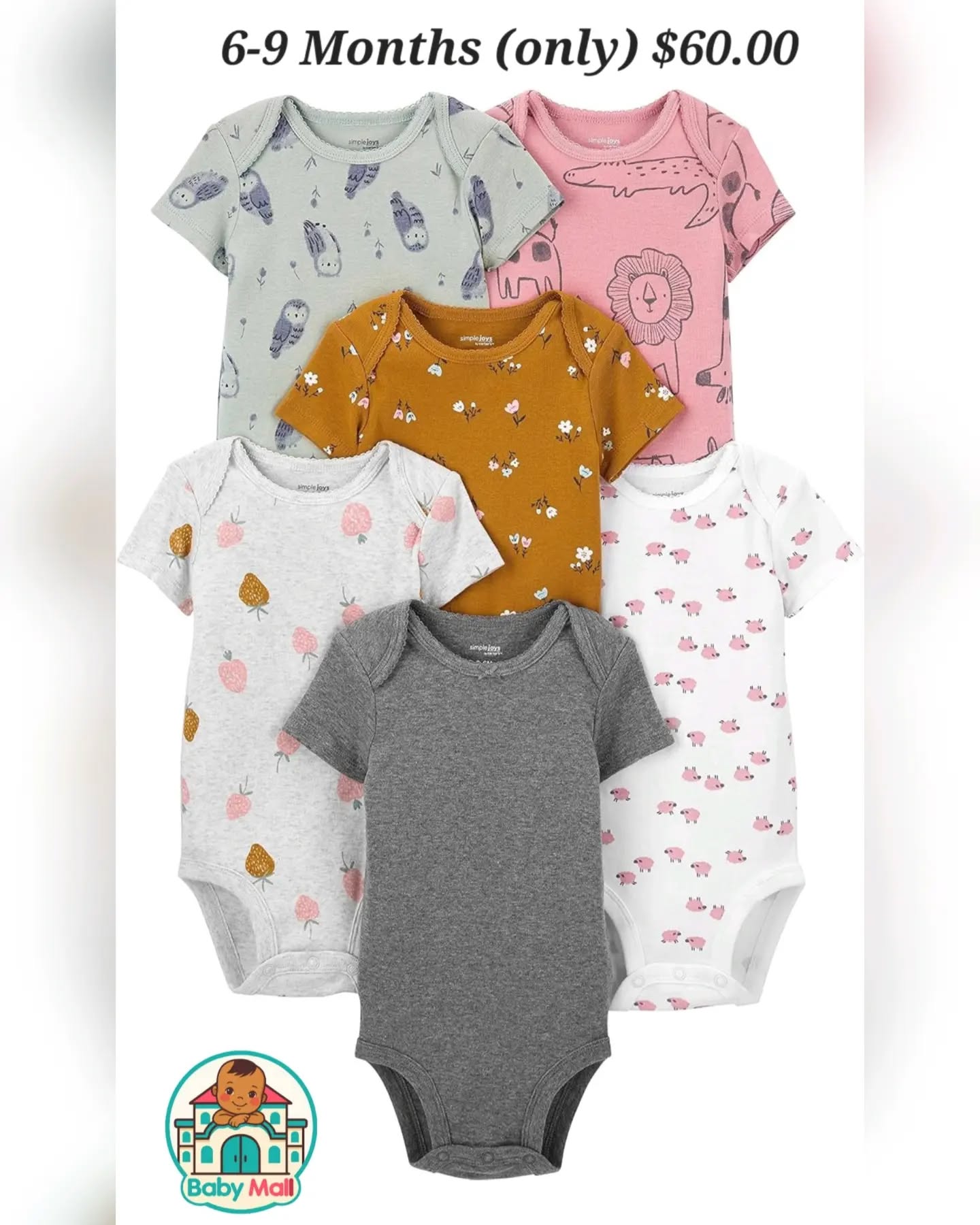 Simple Joys Multi-Color Baby Bodysuit Set 6-9 Months