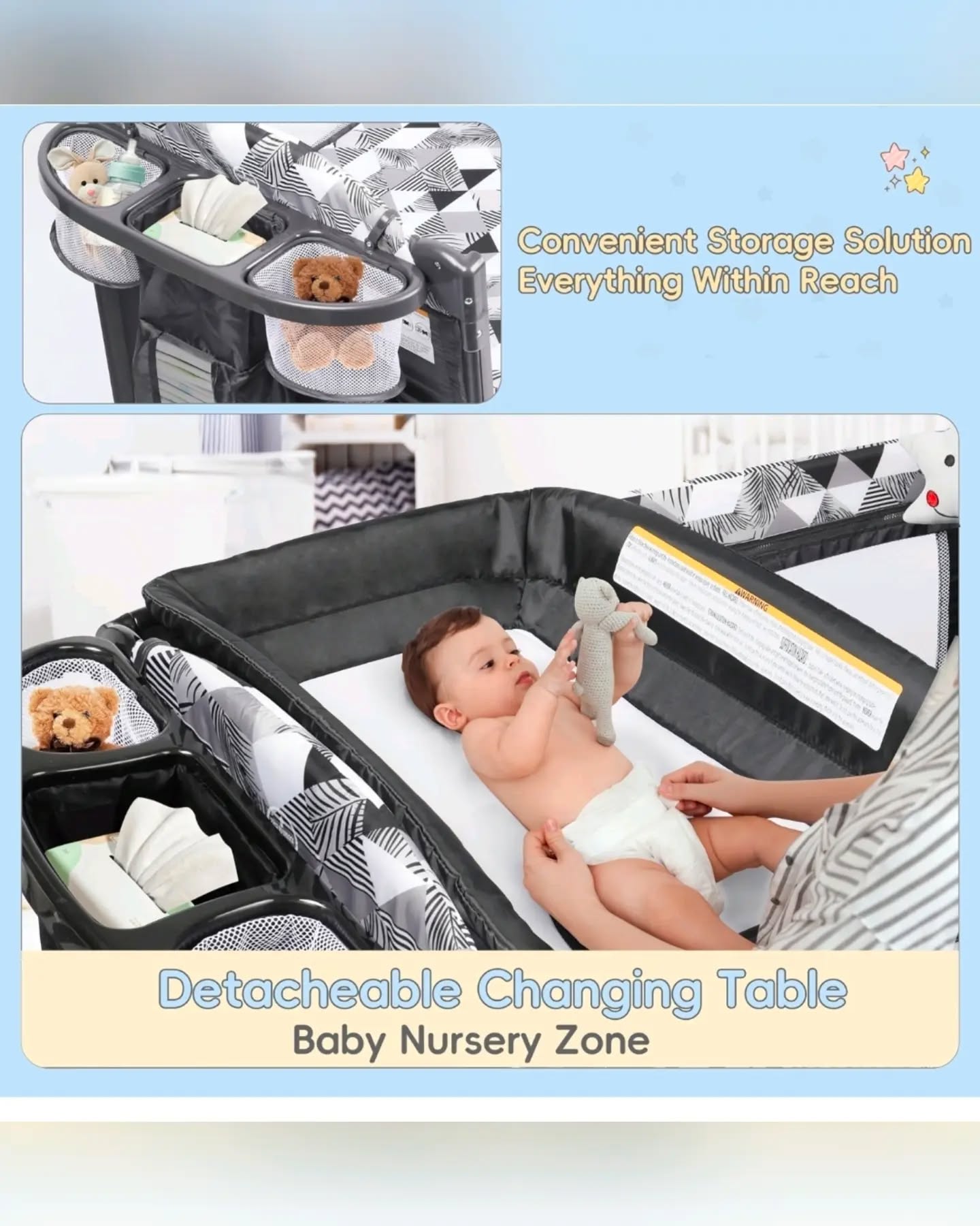 Black Unisex Baby Mall 5-in-1 Deluxe Nursery Center Playard & Bedside Bassinet - Image 3