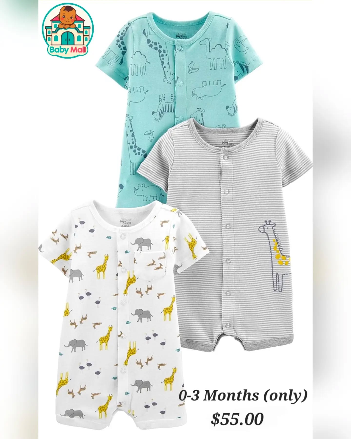 Carter's Simple Joys Baby Animal Print Romper Set 0-3 Months