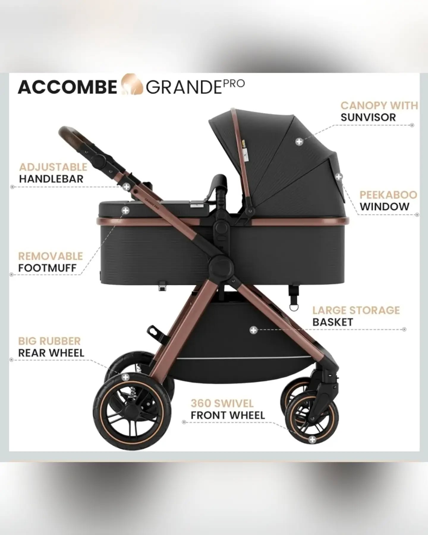 Black Baby 2-in-1 Convertible Luxury Stroller - Image 5