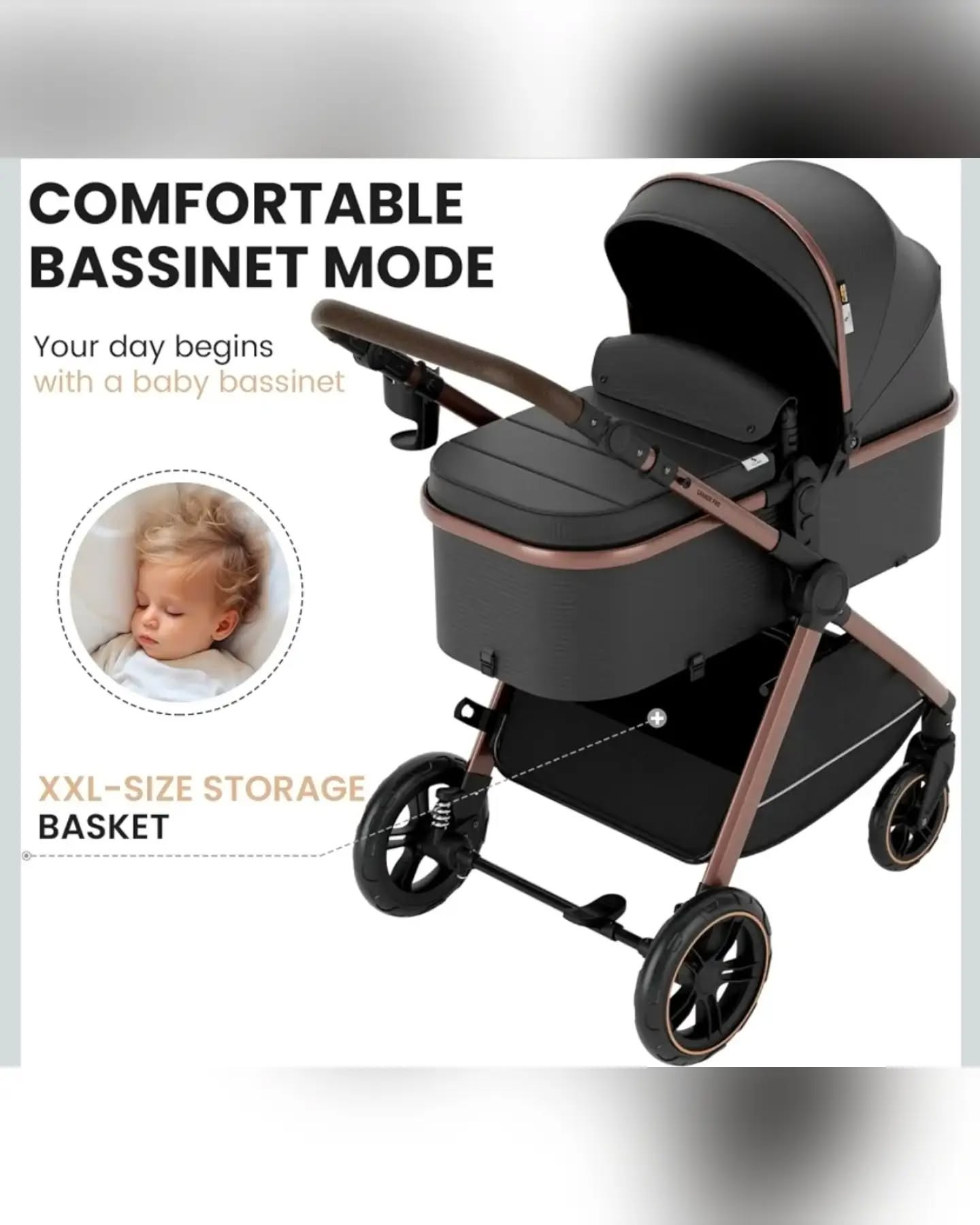 Black Baby 2-in-1 Convertible Luxury Stroller - Image 3