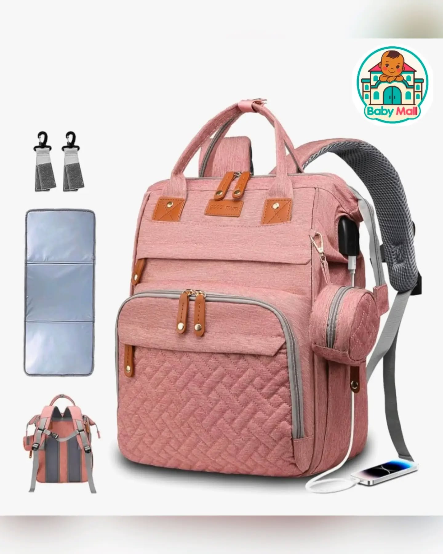 Pink Unisex Diaper Backpack Good Mum Brand