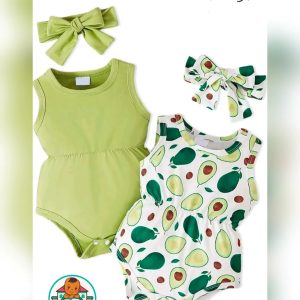 Baby Mall Green and White Baby Girl Romper Outfit Set 0-3 Months