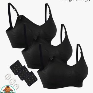 Baby Mall Black Womens 3-Pack Seamless Maternity/Nursing Bras Size Large