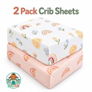 BabyMall246 Pink Rainbow Unisex Baby Crib Sheets (2-Pack) Standard Crib Size