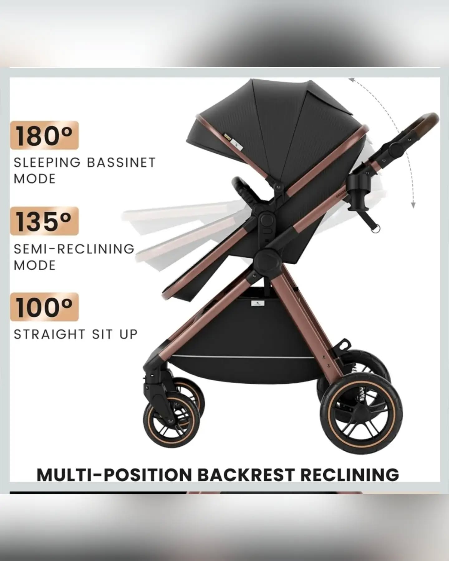Black Baby 2-in-1 Convertible Luxury Stroller - Image 4