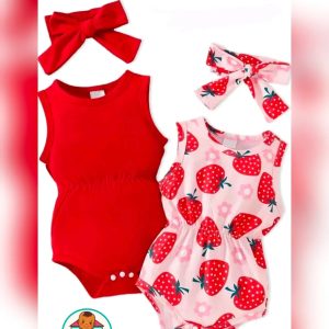 Red and Pink Baby Girl Romper Outfit Set 3-6 Months