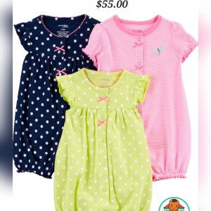 Simple Joys Navy, Pink & Lime Green Baby Girls' Romper & Gown Set 0-3 Months
