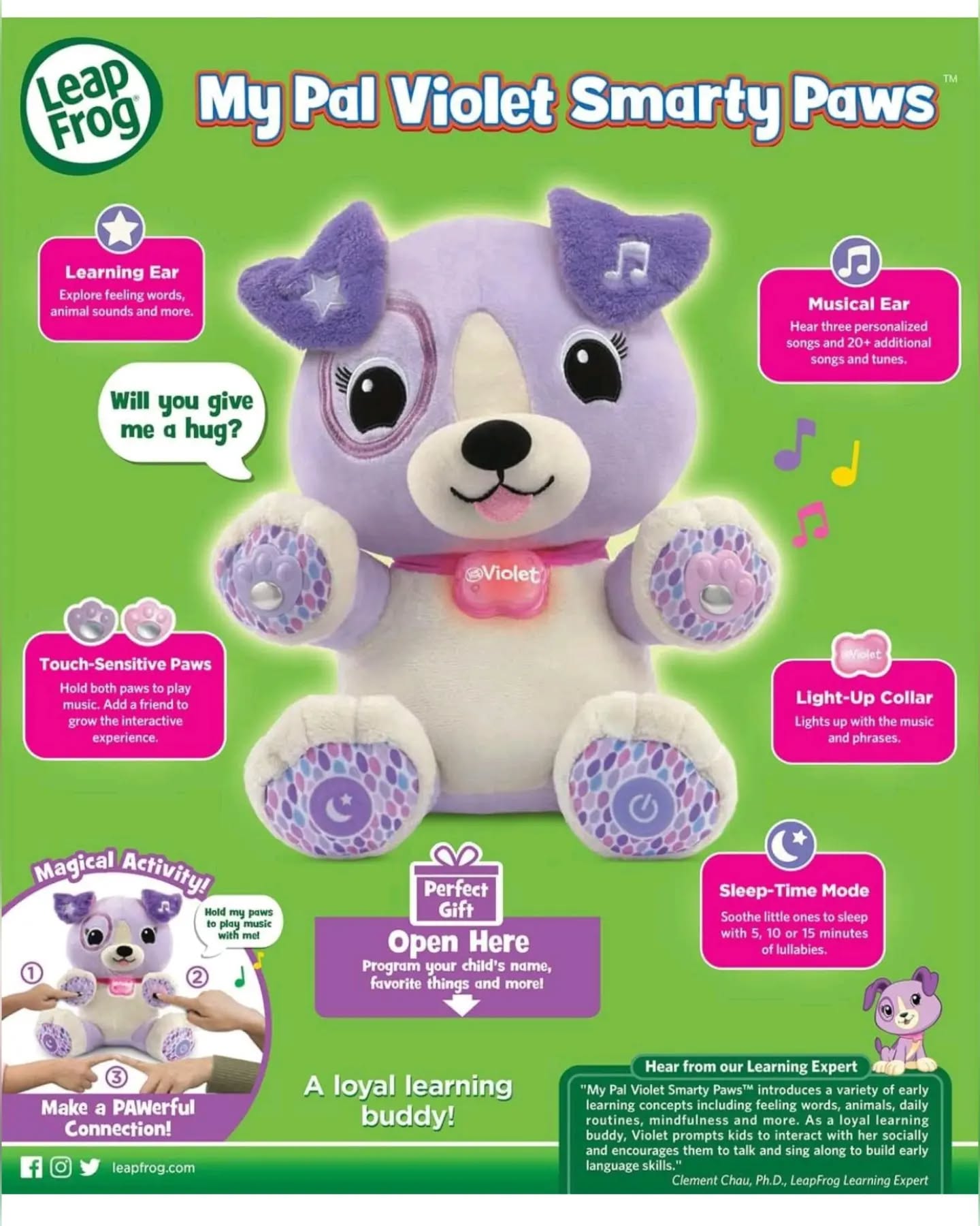 LeapFrog Purple My Pal Violet Smarty Paws Interactive Plush Toy - Image 5