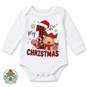 Baby Mall White Unisex Long-Sleeve Bodysuit My 1st Christmas 6-9 Months